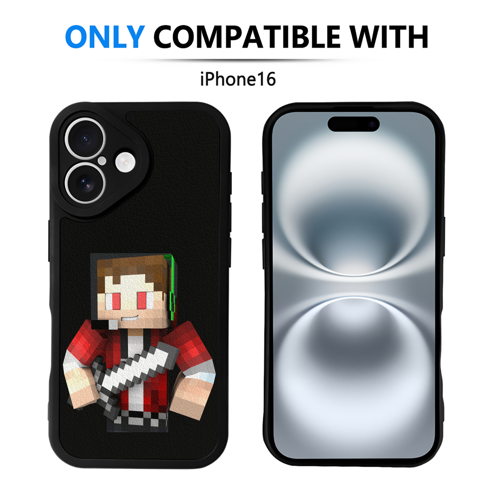 （画像用） マインクラフト ブロックの世界 Minecraft MC Block world 【iPhone 16シリーズ対応】シリコンスマホケース（レザー調） 材質：シリコン